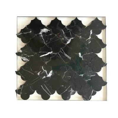 China Custom wholesale black waterjet marble mosaic square for sale