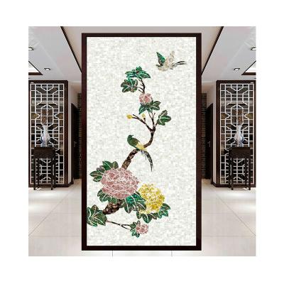 China Glossy Wall Tiles Shell Mosaic Aisle Landscape Painting Background Bird Flower Landscape Decoration Home Wall Decor for sale