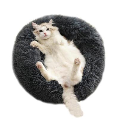 China Round Plush Cat Dog Bed Donut Fluffy Sustainable Soft Warm Pet Bed Removable Pet Cat Sofa Bed Wholesale for sale