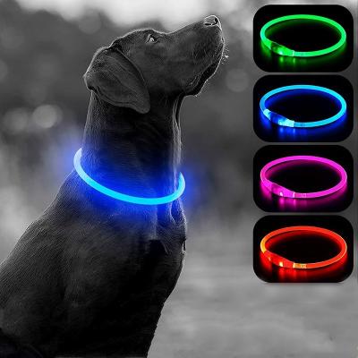 China Stocked LED Lights Dog Pets Collars Polyester Adjustable Glow In The Night Dog Cat Puppy Safe Luminous Flashing Collar Pet Supplies for sale