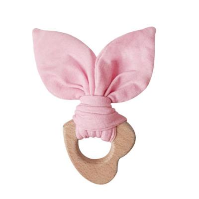 China Clever Baby Wooden Rattle Ring Cloth Bunny Ear Animal Modeling Baby Playing Teether Hand Toys for sale