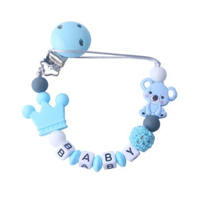 China Blue Color BPA Free Baby Shower Gift Food Grade Silicone Beads Teether Pacifier Clip Holder for sale