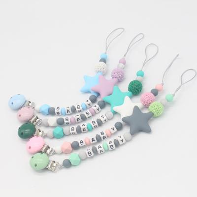 China BPA Free Custom Logo Soft Baby Silicone Teether Hot Selling Baby Feeding Chew Clip Dummy Clip Pacifier Clip for sale