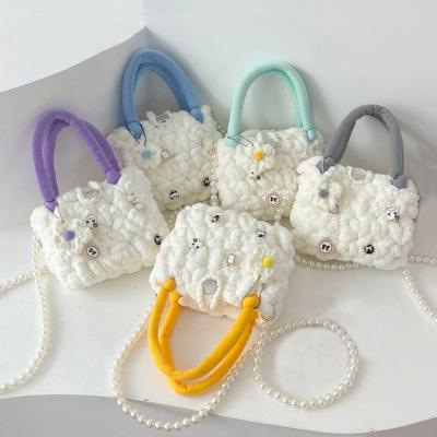 China Cute White Cloud Design Chunky Knitted Boho Chenille DIY Handmade Crochet Bags for sale