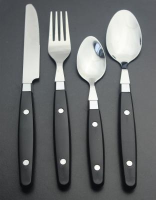 China Sustainable 24 Pcs Display Box Packed Eco-friendly ABS Handle Cutlery Set Polish Mirror Table Knife Fork Spoon Set for sale