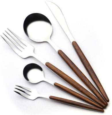 China 20 Pieces Stainless Steel Viable Best Selling Japanese Korean Cutlery Set with Wood Grain Color Handle, for Family Kitchen Hotel for sale