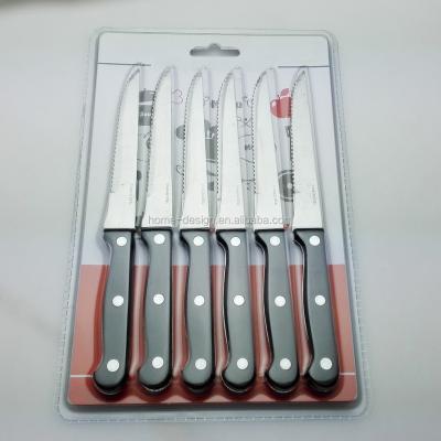 China Popular Hot Selling Viable 6PCS PP Handle Stainless Steel Black Serrated Steak Knife Set For Family And Wedding Room for sale