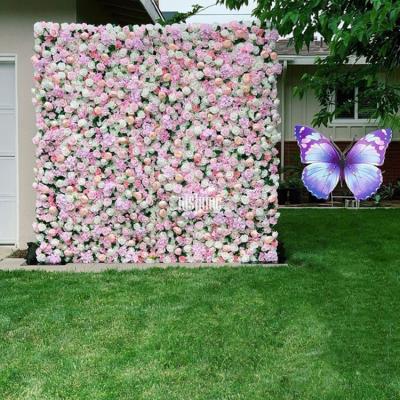 China Customized Outdoor Wedding Decoration Artificial Flowers Wrap Fabric Rose Flower Wall for sale