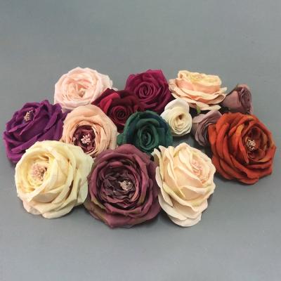 China Rose flower head wedding faux rose head backdrop silk floral wall decorative bouquet for sale