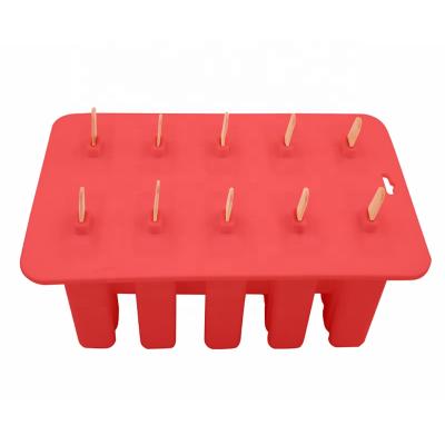 China Sustainable Food Safety 10 Cavities Silicone Popsicle Mold Ice Cream Mold With Wooden Stick for sale