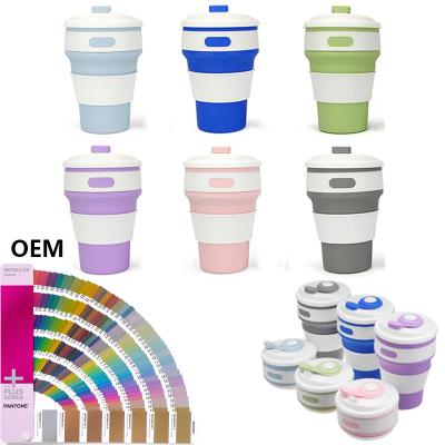 China Food Grade Viable Collapsible Retractable Silicone 350ml Collapsible Collapsible Coffee Cup Silicone Water Cups With Lid for sale