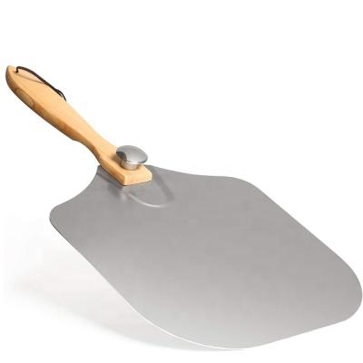 China Easily Cleaned Aluminum Pizza Peel Shovel Set Foldable Pizza Peel Shovel With Wooden Handle for sale