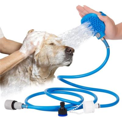 China Dog Shower Sprayer Pet Bath Scrubber Tools And Stocked Grooming Gloves For Dog Bathing for sale