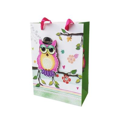 China Multifunctional Cute Animal Bag Of Recyclable Paper Bags With Ribbon Handle 3D Owl Lovely Recyclable Environmental Friendly Gift Bags for sale