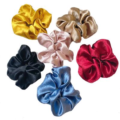 China Fashionable simple high quality chiffon pleated gold stamp flower hair scrunchies women wholesales elastic hair band for sale