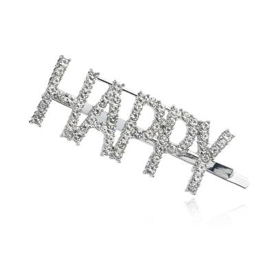 China Stylish Cool Rhinestone Bobby Custom Word Letter Hair Crystal Word Bling Hair Clips Fashion Pin for Girls 2021 for sale