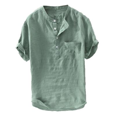 China Men's Summer New Breathable Pure Cotton Hemp Button Short Sleeves Big Size Blouse New Fashion Top Shirts For Men Plus Size for sale