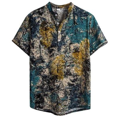 China New Arrival Men's Hawaiian Shirt Blouse Men's Canvas Printing Shirts Breathable Casual Cotton Short Sleeve Loose Plus Size Tops for sale