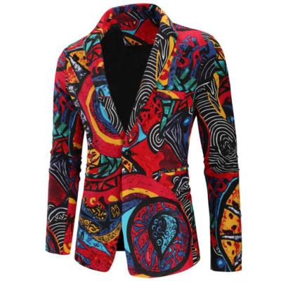 China Breathable Abstract Printed Single Breasted Men's Suit Jacket Brazer Slim Floral Canvas Party Men 2021 New Casual Blazers Coat for sale