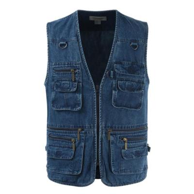 China Autumn Casual Breathable Sleeveless Pocket Men's Vest Denim Vest Men's Fashion Outdoor Sports Vest With Multi Invest For Men for sale