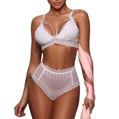 China Sexy Spandex Women Lace Bra Sets Bralette Seamless Radio Embroidery Underwear Lingerie Breathable Bras+Pant Set for sale