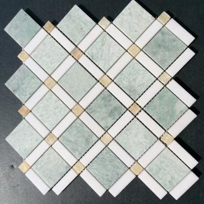 China Shiny Ming Green Marble Stone Mosaic Tile With Thassos Polished Onyx Dot for sale