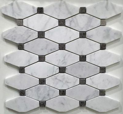 China White And Grey Slate Stone Mosaic Tile Diamond Carrera Venato Marble Black Dots Polished for sale