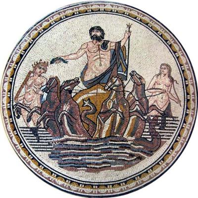 China Neptune God Of Sea Round Mosaic Art Patterns Handmade Mosaic Craft Tiles 100 X 100cm for sale