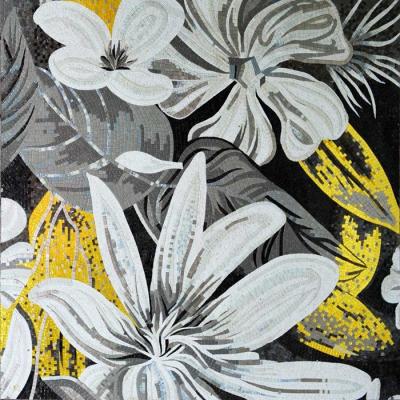 China White Magnificent Floral Glass Mosaic Wall Art , Craft Mosaic Tile Floor Patterns for sale