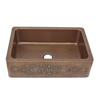 China Farmhouse Copper Kitchen Bathroom Sinks One Bowl Embossed Scroll Design for sale