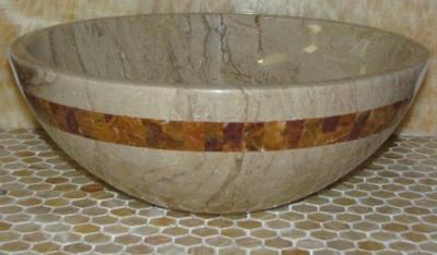 China Sahara Beige Marble Kitchen Bathroom Sinks With Multi Red Onyx Mosaic Inlay for sale