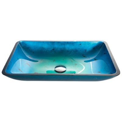 China Irruption Light Blue Vintage Undermount Trough Bathroom Sink Glass Vessel With PU Chrome for sale