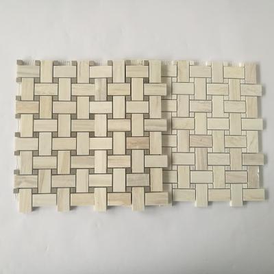 China Stone Mosaic Floor Tile Basketweave Design New Material Mosaic Tile Mesh Mounted for sale