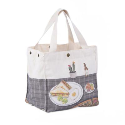 China Reusable High Quality Custom Sublimation Printed Logo Cute Mini Canvas Lunch Bag With Zipper Lining For Picnic for sale