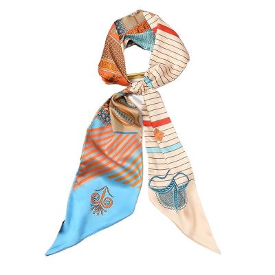 China Long 2022 New Narrow Hair Ribbon Satin Ribbon Brand Fashion Double Sided Custom Printed Twill Ribbon Women's Scarf for sale