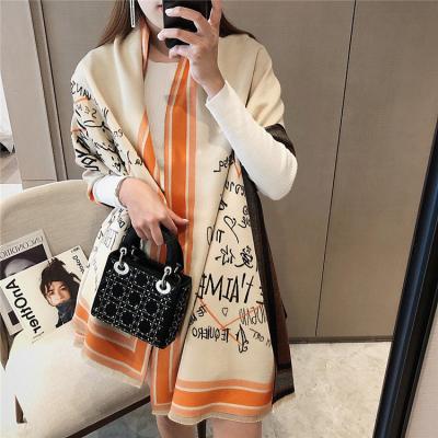 China 2022 winter ladies luxury scarf fashion design thick cashmere shawl branded acrylic scarf for elegant women for sale