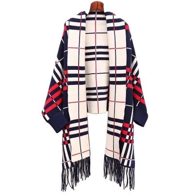 China Deeply 2022 brand factory custom wholesale winter scarf long shawl with sleeve opening shawl double function cape for sale