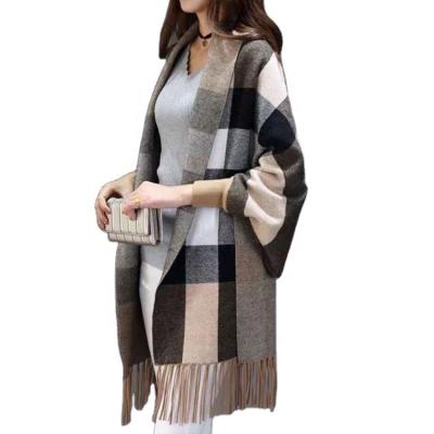 China Deeply 2022 new style plaid blanket with cuffs autumn and winter padded coat shawl ladies scarf for sale