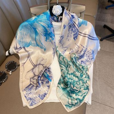 China Hand Rolled Edge/Hand Printing 100% Custom Printing Women's Square Silk Scarves 2022 Hot Sale Wholesale Real For Ladies Brand Designer Animal Paradise Painting for sale