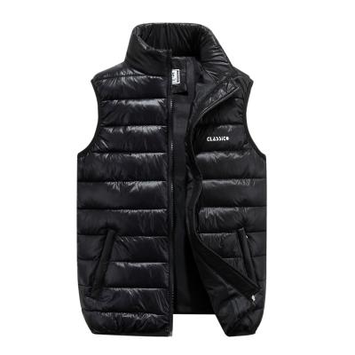 China Winter Anti-pilling Mens Padded Vest Striper Vest Black Polyester And Padded Short Vest Black And Sleeveless Vest With Zipper for sale