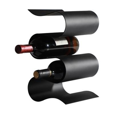 China 2021 Minimalist New Style All Metal Home Decoration Tabletop Wine Rack Wine Rack Countertop Black Metal Wine Rack For Bar for sale