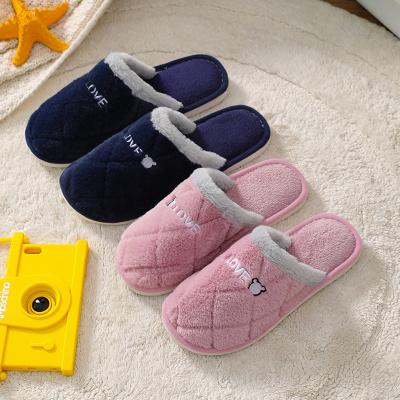 China Fashion Trend Autumn Winter Women Embroidered Letters Plush Bedroom Comfort Slippers for sale