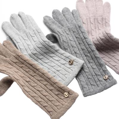 China Checked Knit Long Warm Wool Touchscreen Pure Cashmere Gloves for sale