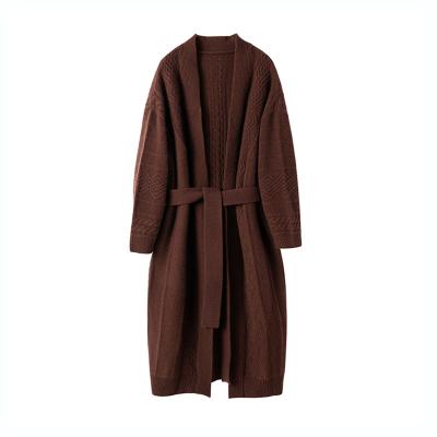 China Winter Women Cardigan Coat Cashmere Anti-Shrink Cable Knit Long Cardigan Sweater for sale