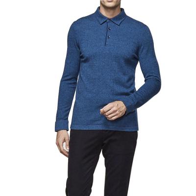 China 100% Handmade Men's Color Turn-Down Anti-Shrink Collar Blue Casual Cashmere Sweater for sale