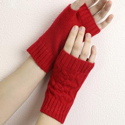 China Solid Color Soft High Quality 100% Cashmere Knitted Fingerless Gloves for sale