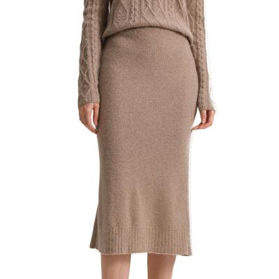 China Anti-Static Women Spring Fashion High Waist 100% Cashmere Slit Knit Pencil Skirt for sale