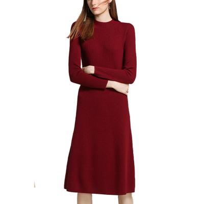 China Anti Static High Quality Women Long Sleeve Casual Rib Knitted Wool Blend Dress for sale