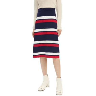 China Anti-Static Women Waist Elastic Band Stripe Cotton Top Knitted Straight Skirts for sale