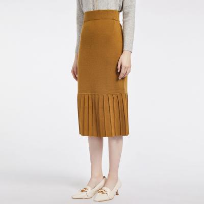 China Autumn Anti-static Fashion Women Casual Elegant Solid Color Knit Pleated Skirt for sale